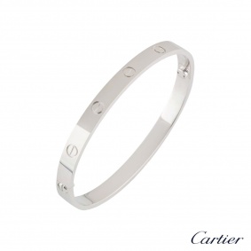 Cartier White Gold Plain Love Bracelet Size 18 B6035418